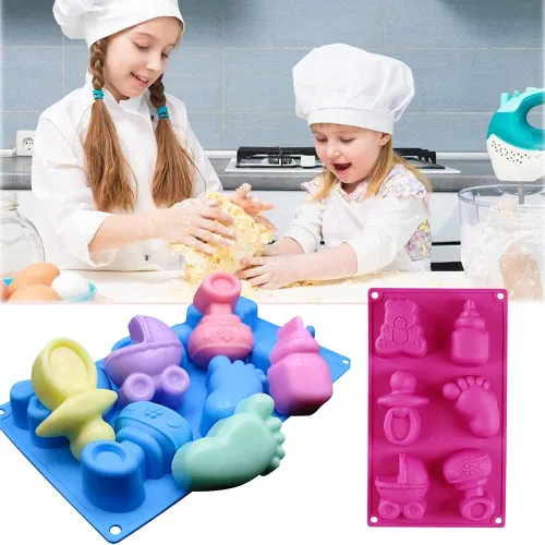 Vista 3 de Paquete de 2 moldes de silicona para bebés, moldes para hornear con temática 3D de baby shower, herramientas de decoración de pasteles