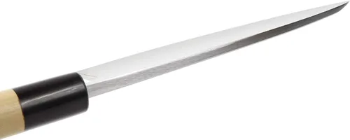 Vista 5 de Cuchillo de chef japonés para sushi Shiroko (acero blanco), mango de madera de magnolia en forma de D, Deba 6.5 pulgadas (6.496 in)