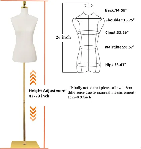 Vista 2 de EaseHome Maniquí con forma de torso, 109-185 cm de altura ajustable, cuerpo femenino de maniquí para exhibición de ropa con soporte de metal y base