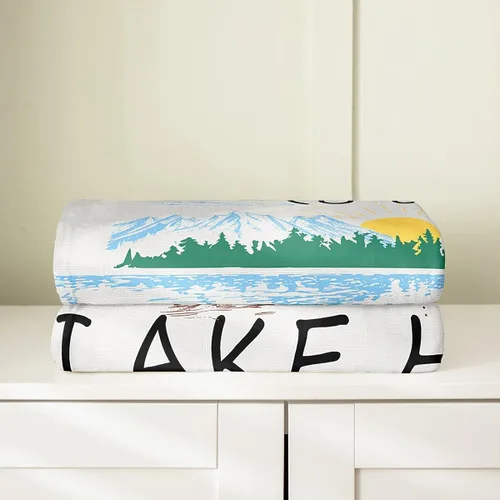 Vista 4 de Lake House Flannel Blanket,Hand Drawn Lake Mountain Scenery Fleece Blankets for Kids Girls Boys Adult Room Decor,Rustic Farmhouse Blankets Lake