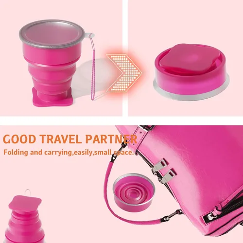 Vista 7 de Collapsible Cup - Silicone Foldable Cup-Expandable Folding Drinking Cup -Reusable Portable Mugs Cup For Travel, Camping, Hiking, Survival, Car
