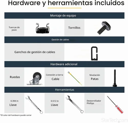 Vista 5 de StarTech Bastidor de servidor de marco abierto de 4 postes 8U móvil, bastidor de red de 19" con ruedas, pequeño bastidor rodante para equipos