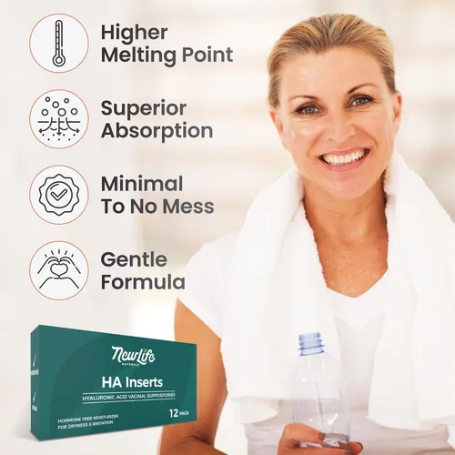 Vista 4 de NewLife Naturals Supositorios vaginales de ácido hialurónico para mujeres de 5 mg Hidratante vaginal para sequedad, irritación y alivio