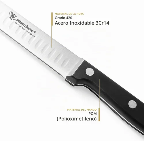Vista 2 de Cuchillo de trinchar de 12 pulgadas con borde de Granton afilado para corte de carne y pavo de pechuga, hoja de acero inoxidable con mango