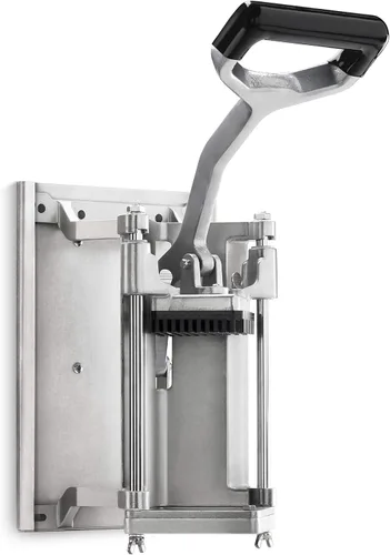 Vista 2 de New Star Foodservice 1028935 Cortador de papas fritas extra resistente de 1/2" con soporte de pared, montaje fijo en mostrador o pared, plateado