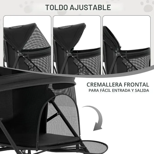 Vista 3 de MoNiBloom Cochecito para mascotas de 4 ruedas, cochecito jogger jaula para cachorros de fácil plegado con cubierta solar, almohadilla y bolsa