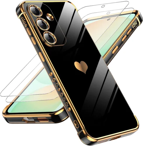 Vista 122 de LeYi Funda para Motorola-G 2025: Love Heart Plating Luxury, Negro