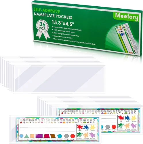 Vista 8 de Meetory 40 PCS Bolsillos Mejorados para Placa de Identificación, 18.5" x 4.9" Placas de Identificación de Escritorio Autoadhesivas con Bolsillo