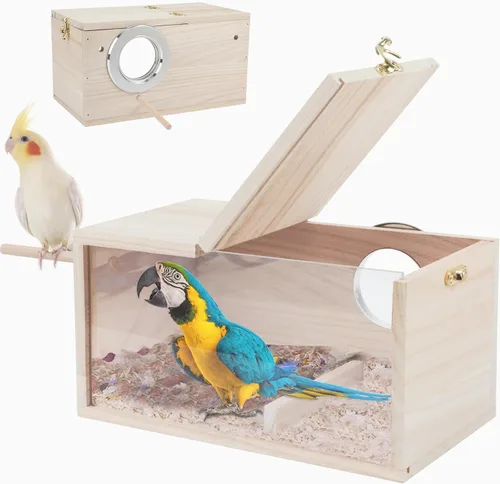 Vista 9 de Caja nido de periquitos, caja nido de aves de cacatúa con percha (S)