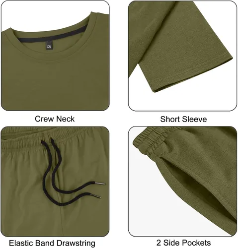 Vista 5 de Uni Clau Conjunto corto de 2 piezas para hombre, conjunto de camisa y pantalones cortos de verano a la moda