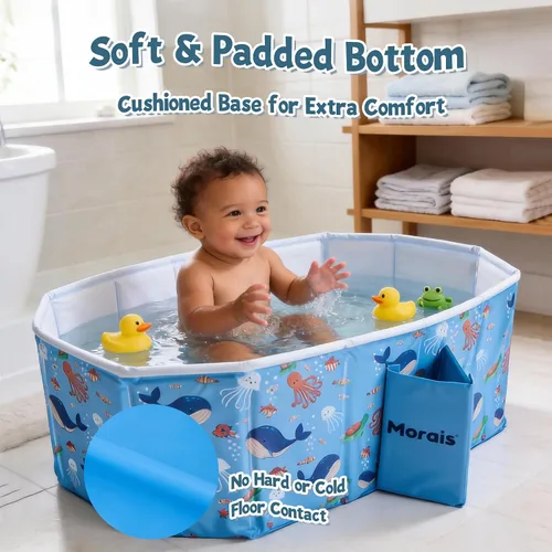 Vista 6 de MORAIS Bañera plegable para bebé, bañera portátil para niños pequeños para Azul