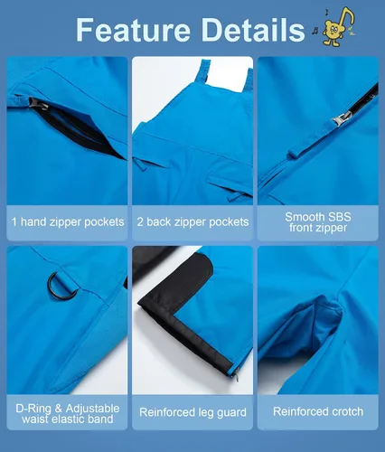 Vista 6 de Pursky Pantalones de nieve para niños, baberos de esquí de invierno con aislamiento impermeable, pantalones de nieve de forro polar, overoles