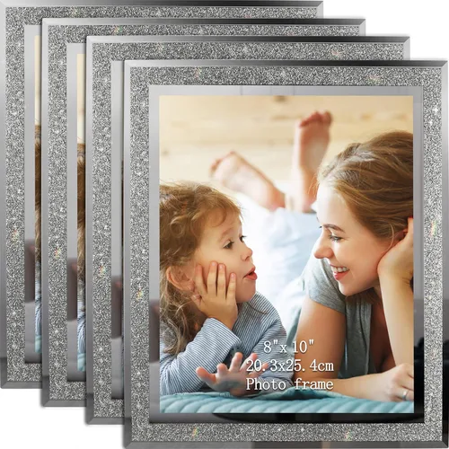 Vista 12 de Calenzana Juego de 12 marcos de fotos con purpurina de 4 x 6, marco de fotos de cristal brillante para mesa, pantalla horizontal o vertical