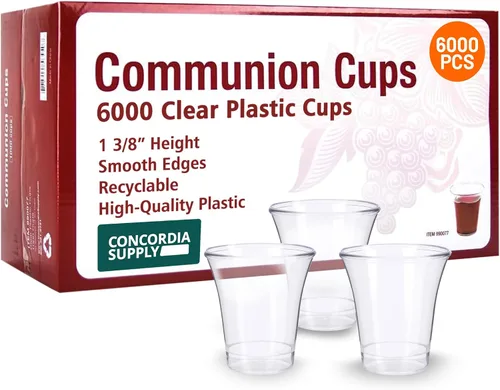 Vista 4 de Concordia Supply Vasos de comunión – Vasos de plástico duro reciclables de color uva de 1-3/8 pulgadas y se adapta a bandejas estándar de comunión