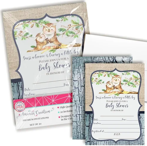 Vista 13 de AmandaCreation - Invitaciones para baby shower de Woodland Mom & Baby Bear para niños o niñas, 20 invitaciones de doble cara de 5 x 7 pulgadas