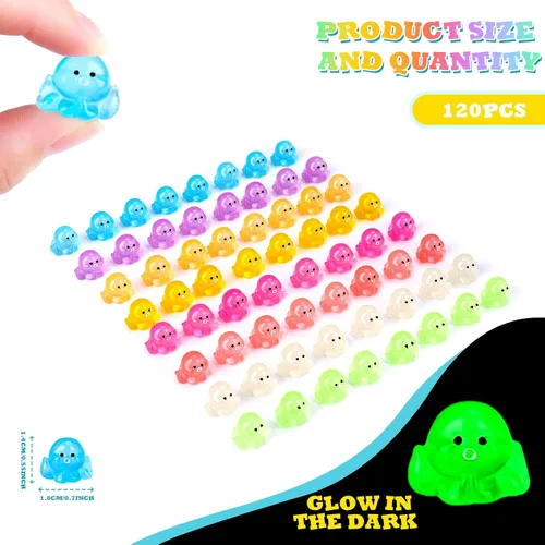 Vista 2 de 120 piezas de mini figuras luminosas de pulpo de resina, pulpo pequeño que brilla en la oscuridad, lindo pulpo en miniatura, adornos para acuario