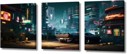 Vista 47 de Lienzo decorativo para pared de sala de estar, lienzo Cyberpunk, decoración de pared de 3 paneles, decoración de pared para el hogar, dormitorio