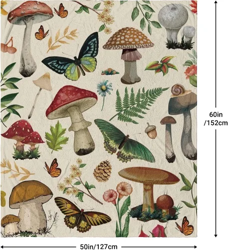 Vista 2 de Manta de Hongos Regalos para Mujeres Manta de Franela de Vellón de Hongos Suave y Acogedora para Todas las Estaciones para Sofá Sillón Decoración