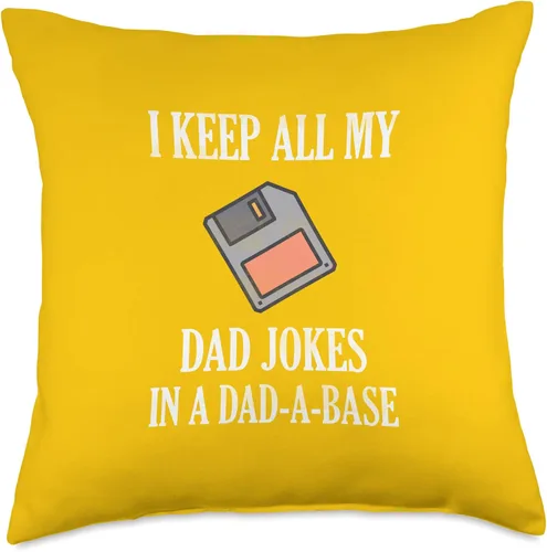 Vista 4 de Sailor Nostalgia Gifts I Keep Jokes in A Dad-A-Base Funny Father Yellow Throw Pillow, 16x16, Multicolor
