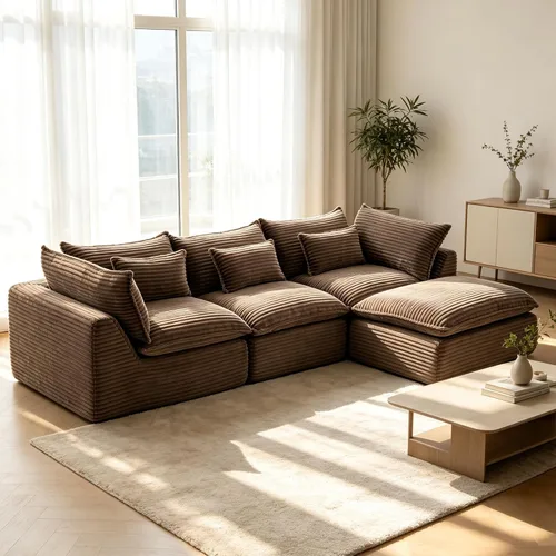 Vista 9 de Sofás seccionales de nube deshuesada de 110 pulgadas para sala de estar, sofá modular en forma de L con otomana, moderno y cómodo sofá nube con Negro