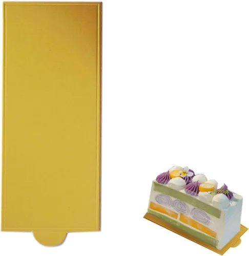 Vista 11 de 100 mini tablas para tartas de 5.12 x 1.57 pulgadas, juego de cartón rectangular dorado de barra larga, base para cupcakes, bandeja para exhibidores