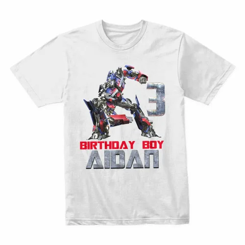 Vista 2 de Birthday Bot Robot T-Shirt, Transformer Birthday Personalized Custom T Shirt