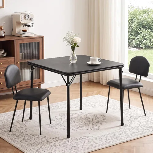 Vista 13 de VECELO Juego de mesa de comedor de 3 piezas, mesa de cocina redonda con 2 sillas tapizadas de terciopelo, diseño de ahorro de espacio para Marrón