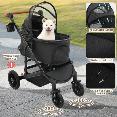 Vista 4 de Bicystar Cochecito para perros con transportador desmontable, ruedas de Negro