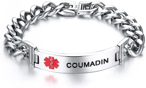 Vista 14 de VNOX Pulsera de identificación de alerta médica con grabado gratuito para hombres y mujeres, etiqueta médica, cadena de eslabones de acero inoxidable
