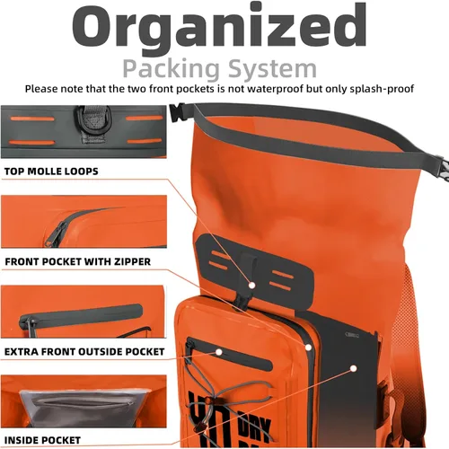 Vista 13 de MORXPLOR Bolsa seca impermeable, 5L/10L/20L/30L/40L/55L Mochila seca con funda impermeable para teléfono para natación, kayak