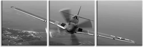 Vista 2 de 3 piezas de arte de pared en lienzo en blanco y negro vintage de la Segunda Guerra Mundial, aviones de combate militares, impresiones de fotografía