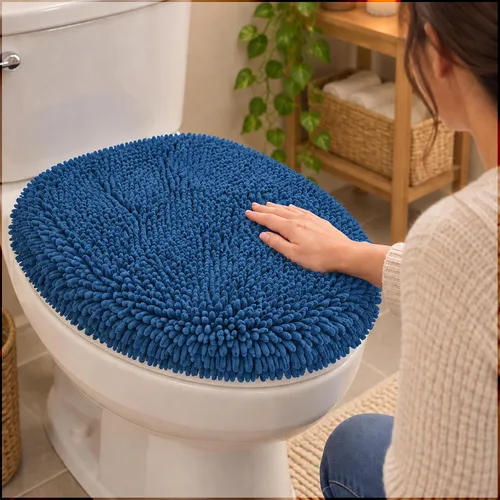 Vista 12 de Mayshine - Cubierta de microfibra tipo shaggy para la tapa del asiento del baño, estándar para baño Beige