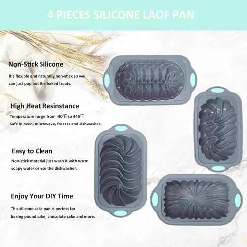 Vista 9 de Molde de silicona de 4 piezas para hornear pan, molde antiadherente para horno de cocina, perfecto para pan de plátano, pan de sándwich, pastel