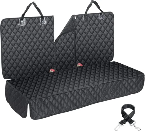 Vista 9 de ANOSOSPECIAL Funda de asiento de coche para perros en gris para el asiento trasero, piel antiadherente, apta para mascotas e impermeable - Protector