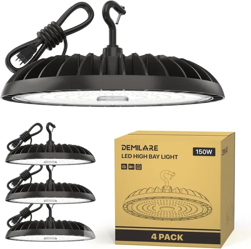 Vista 10 de Luces LED regulables de alta bahía de 150 W - 22500 LM, 2 unidades, 0-10 V regulables, blanco brillante de 5000 K para granero, garaje y taller