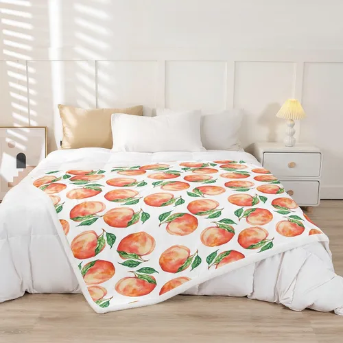 Vista 2 de Feelyou - Manta de forro polar con estampado de melocotones, diseño tropical de frutas, suave y linda, para cama, sofá, sillón, decoración de Multi