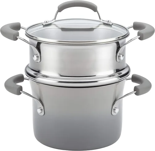 Vista 3 de Rachael Ray Brights - Olla para salsa con inserto de vapor, 3 cuartos de galón, color rojo bicolor