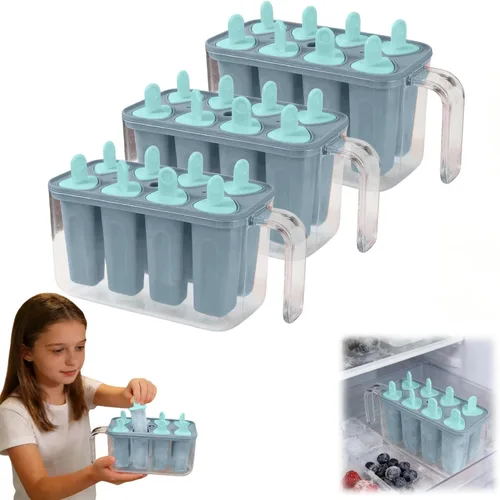 Vista 15 de Bandeja de molde para hacer paletas de hielo de 8 cavidades, moldes reutilizables para paletas de hielo, contenedor reutilizable de fácil liberación