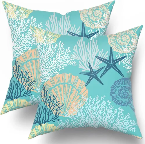 Vista 12 de Fundas de cojín decorativas con temática de verano náutica costera de 12 x 12 pulgadas, juego de 2 fundas de cojín de color aguamarina azul verdoso