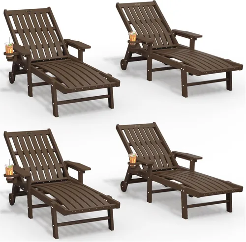 Vista 8 de THOEOE Juego de 2 tumbonas para exteriores, silla de piscina HDPE, madera