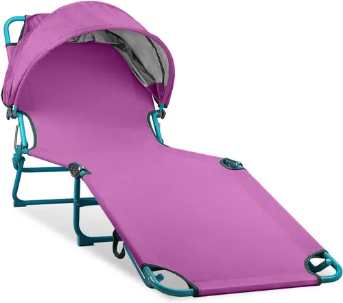 Vista 8 de Colorsoul Silla de bronceado con toldo solar, silla de playa ajustable de 4 posiciones para adultos, silla de descanso plegable resistente al aire