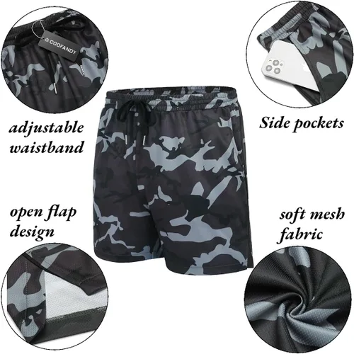 Vista 5 de COOFANDY Paquete de 2 pantalones cortos de entrenamiento de gimnasio para hombre, pantalones de malla ligeros para culturismo, entrenamiento