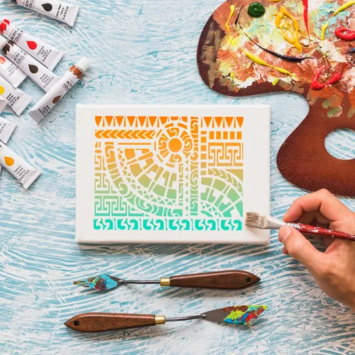 Vista 7 de Plantillas para manualidades, plantillas de textura reutilizables, plantilla geométrica para pintar en madera, muebles, tarjeta, lona, papel, álbum