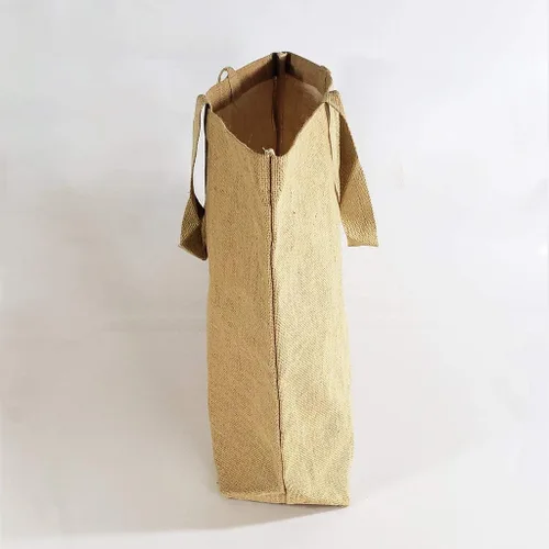 Vista 4 de Bolsas de arpillera de yute para la playa, bolsas de compras ecológicas con forro de algodón (1, mediano (20 x 14 x 6 pulgadas)