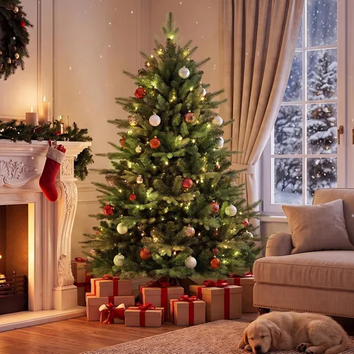 Vista 8 de 6ft Artificial Christmas Tree, Dense Branches Realistic Christmas Tree for Holiday Decor Collapsible Christmas Tree Reusable and Easy to Assemble