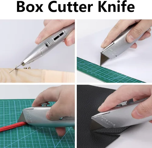 Vista 2 de DIYSELF Paquete de 2 cortadores retráctiles con 10 hojas de cuchillo utilitario, cuchillas afiladas de acero SK5, cortadores de caja para cartón
