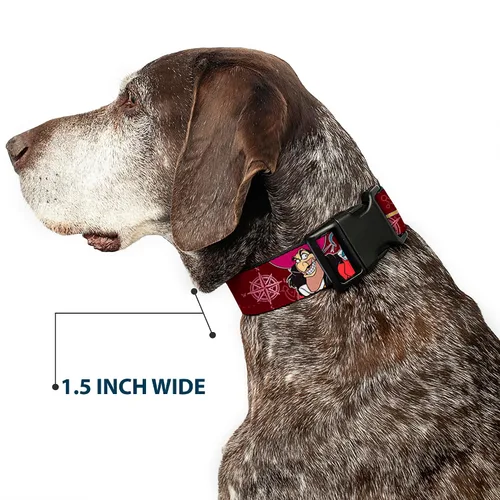 Vista 7 de Buckle-Down Collar de clip de plástico - Poses de gancho Capitán/Elementos náuticos Borgoña - 1" de ancho - Se adapta a cuello de 9-15" - Pequeño