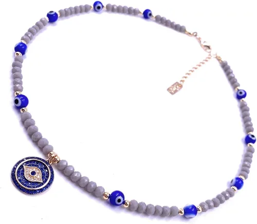 Vista 3 de Collar con dije de ojo malvado de cabalista, cadena de cuentas, circonita cúbica azul, amuleto de la suerte, protector de gargantilla, Chapado