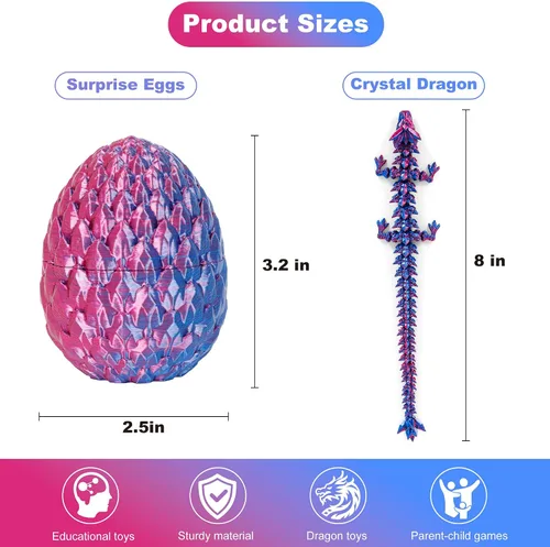 Vista 2 de Huevo de Dragón, Huevos de Dragón Impresos en 3D con Dragón Sorpresa Misterio de Pascua, Juguetes de Cristal Articulados para Decoración