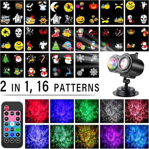 Vista 2 de Luces de proyector de Halloween para exteriores, luces de proyector de Navidad con copo LED Holiday Projector Lights Waterproof with Remote